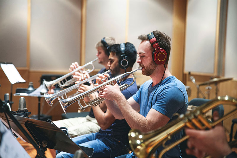 Kyle Marlin recording in studio with the Paul Lichty Jazz Orchestra