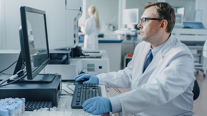 Scientist using computer